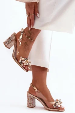 Damskie buty S.Barski Sandały Na Obcasie*Transparentne Stylowe Sandały Na Słupku Różowe Złoto S.Barski MR1037-17