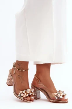 Damskie buty S.Barski Sandały Na Obcasie*Transparentne Stylowe Sandały Na Słupku Różowe Złoto S.Barski MR1037-17