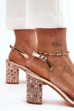 Damskie buty S.Barski Sandały Na Obcasie*Transparentne Stylowe Sandały Na Słupku Różowe Złoto S.Barski MR1037-17