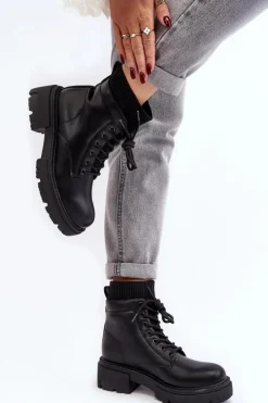 Best Boto Trapery Botki Damskie Ze Skarpetą Czarne Rivella Czarny