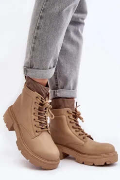 Boto Botki Ocieplane|Damskie Trapery*Trapery Botki Damskie Ze Skarpetą Beżowe Rivella Beżowy