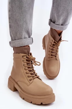 Boto Botki Ocieplane|Damskie Trapery*Trapery Botki Damskie Ze Skarpetą Beżowe Rivella Beżowy