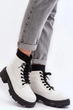 Boto Damskie Trapery|Botki Sznurowane*Trapery Botki Damskie Ze Skarpetą Biało-Czarne Rivella
