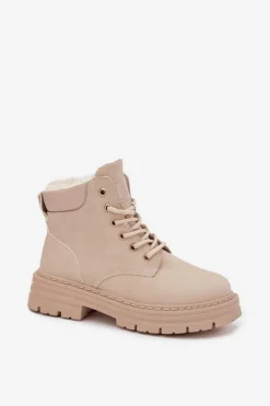 Damskie Boto Trapery Damskie Ocieplane Futerkiem Na Zamek Jasnobeżowe Tharika