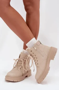 Damskie Boto Trapery Damskie Ocieplane Futerkiem Na Zamek Jasnobeżowe Tharika
