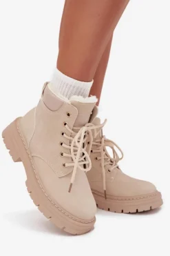 Damskie Boto Trapery Damskie Ocieplane Futerkiem Na Zamek Jasnobeżowe Tharika