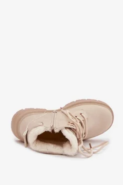 Damskie Boto Trapery Damskie Ocieplane Futerkiem Na Zamek Jasnobeżowe Tharika