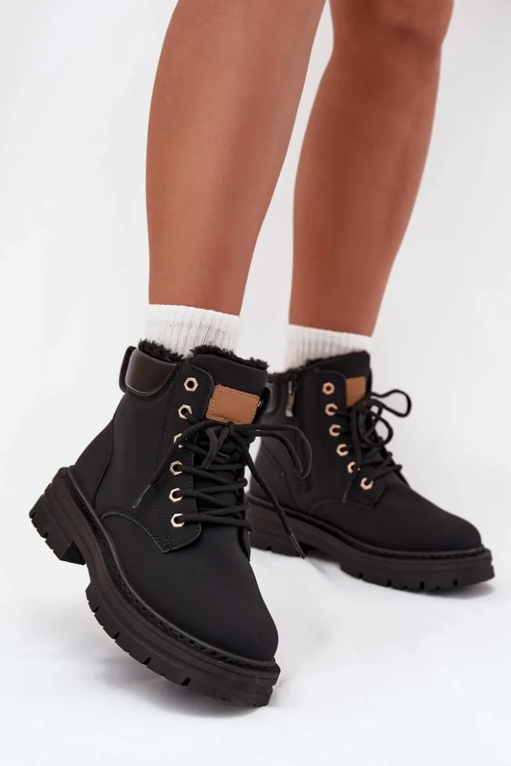 Clearance Boto Trapery Damskie Ocieplane Futerkiem Na Zamek Czarne Tharika Czarny