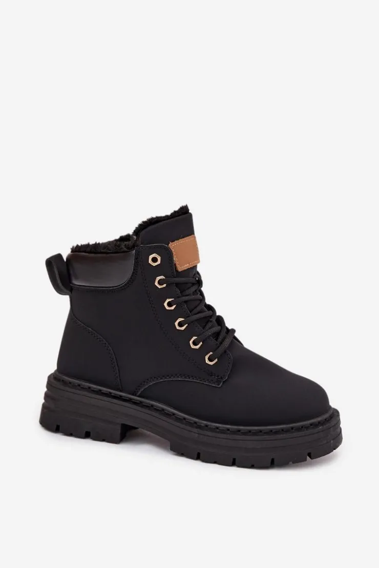 Clearance Boto Trapery Damskie Ocieplane Futerkiem Na Zamek Czarne Tharika Czarny