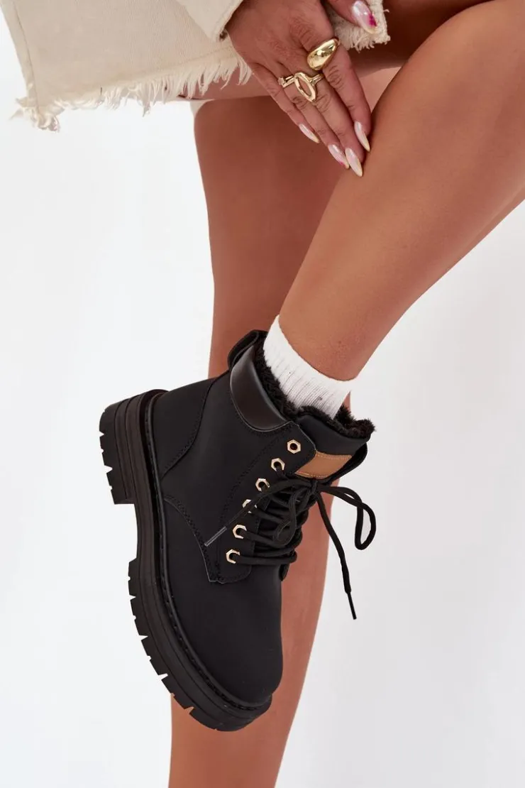 Clearance Boto Trapery Damskie Ocieplane Futerkiem Na Zamek Czarne Tharika Czarny