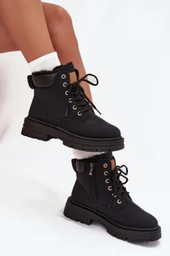 Clearance Boto Trapery Damskie Ocieplane Futerkiem Na Zamek Czarne Tharika Czarny