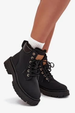 Clearance Boto Trapery Damskie Ocieplane Futerkiem Na Zamek Czarne Tharika Czarny