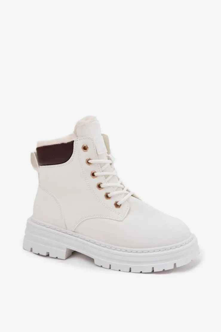 Boto Botki Ocieplane|Damskie Trapery*Trapery Damskie Ocieplane Futerkiem Na Zamek Białe Tharika Biały