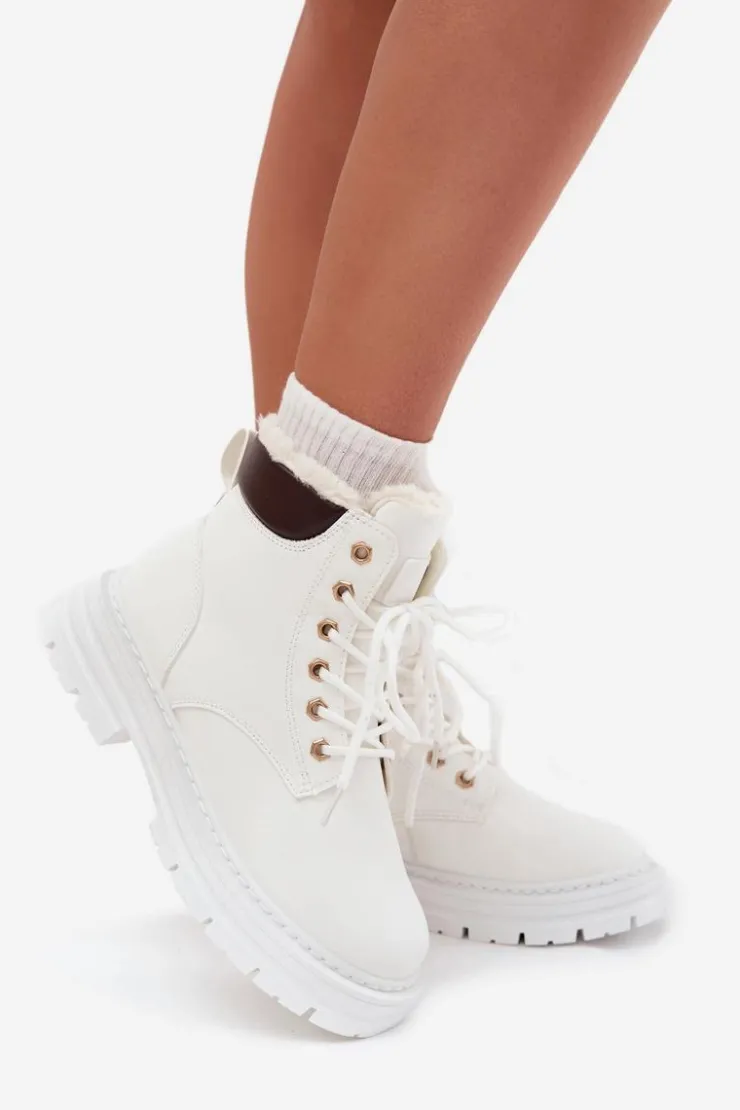 Boto Botki Ocieplane|Damskie Trapery*Trapery Damskie Ocieplane Futerkiem Na Zamek Białe Tharika Biały
