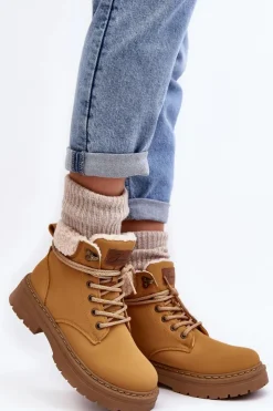 Damskie Boto Trapery Damskie Skórzane Z Kożuchem Camel Lynnvia
