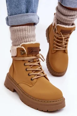 Damskie Boto Trapery Damskie Skórzane Z Kożuchem Camel Lynnvia