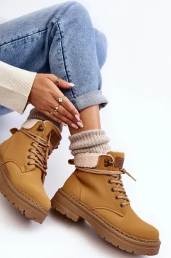 Damskie Boto Trapery Damskie Skórzane Z Kożuchem Camel Lynnvia