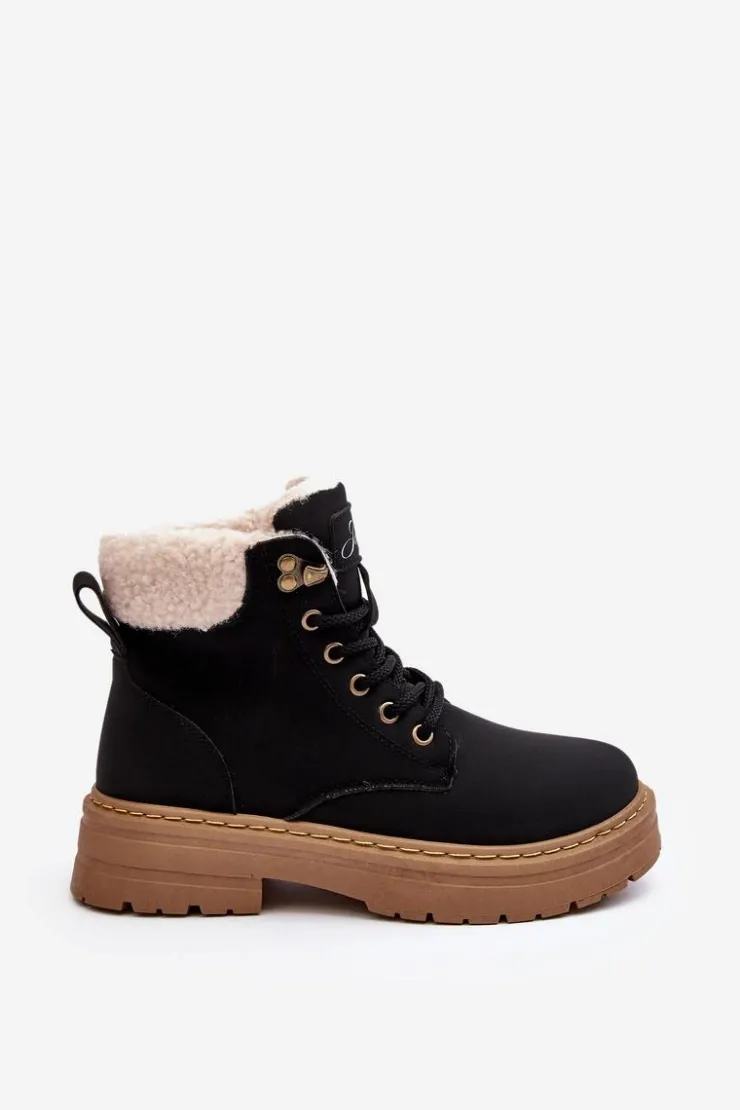 New Boto Trapery Damskie Skórzane Z Kożuchem Czarne Lynnvia