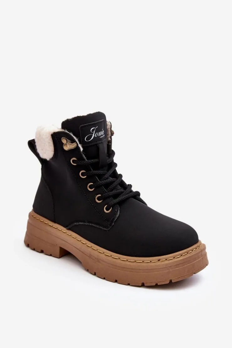 New Boto Trapery Damskie Skórzane Z Kożuchem Czarne Lynnvia