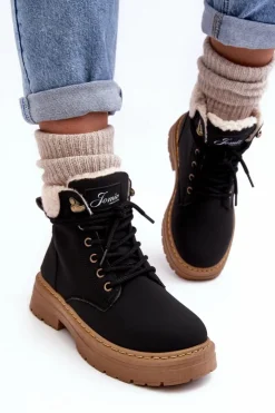 New Boto Trapery Damskie Skórzane Z Kożuchem Czarne Lynnvia