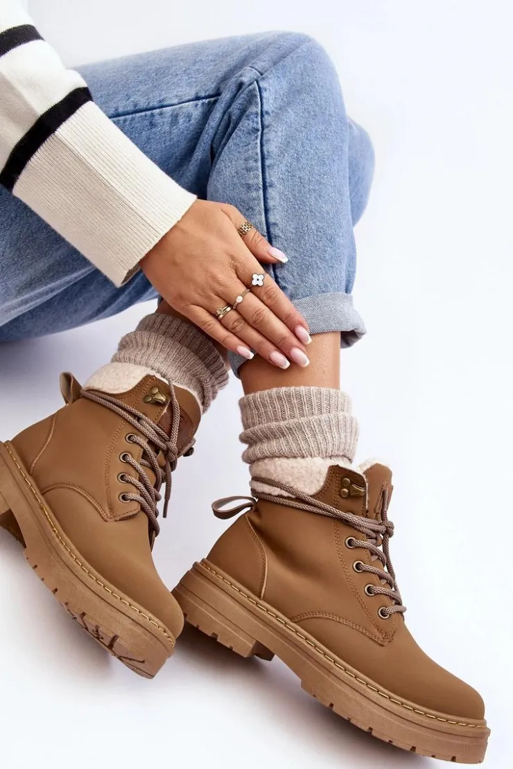 Boto Botki Ocieplane|Damskie Trapery*Trapery Damskie Skórzane Z Kożuchem Brązowe Lynnvia Brązowy