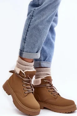 Boto Botki Ocieplane|Damskie Trapery*Trapery Damskie Skórzane Z Kożuchem Brązowe Lynnvia Brązowy