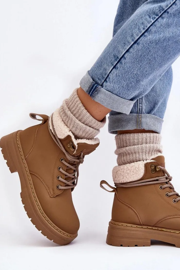 Boto Botki Ocieplane|Damskie Trapery*Trapery Damskie Skórzane Z Kożuchem Brązowe Lynnvia Brązowy