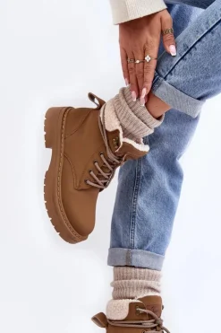 Boto Botki Ocieplane|Damskie Trapery*Trapery Damskie Skórzane Z Kożuchem Brązowe Lynnvia Brązowy