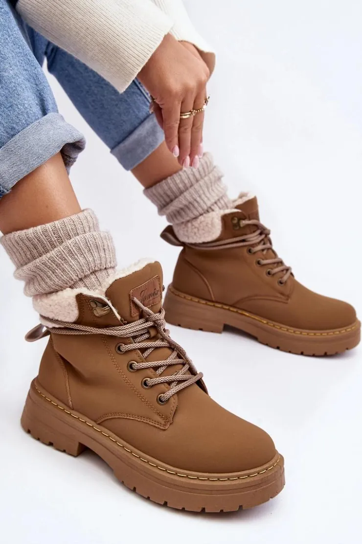 Boto Botki Ocieplane|Damskie Trapery*Trapery Damskie Skórzane Z Kożuchem Brązowe Lynnvia Brązowy