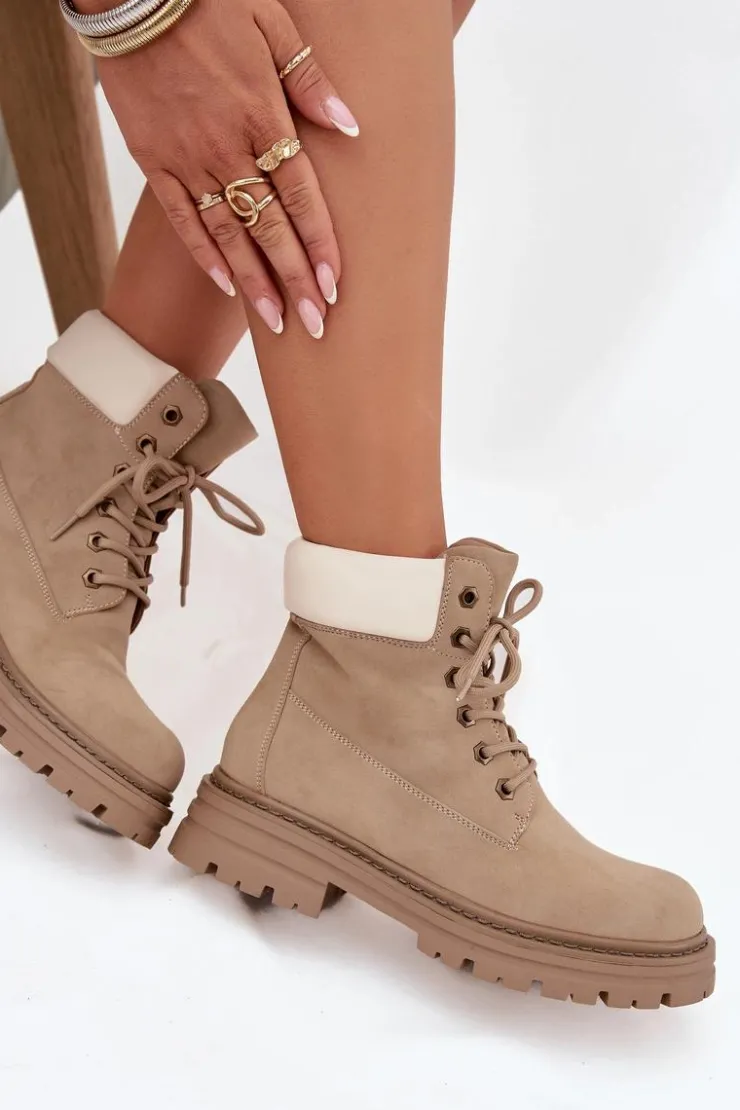 Damskie Boto Trapery Damskie Sznurowane Beżowe Norena