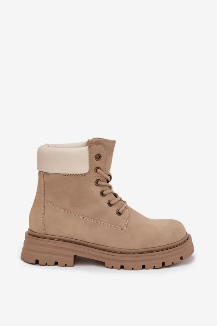Damskie Boto Trapery Damskie Sznurowane Beżowe Norena