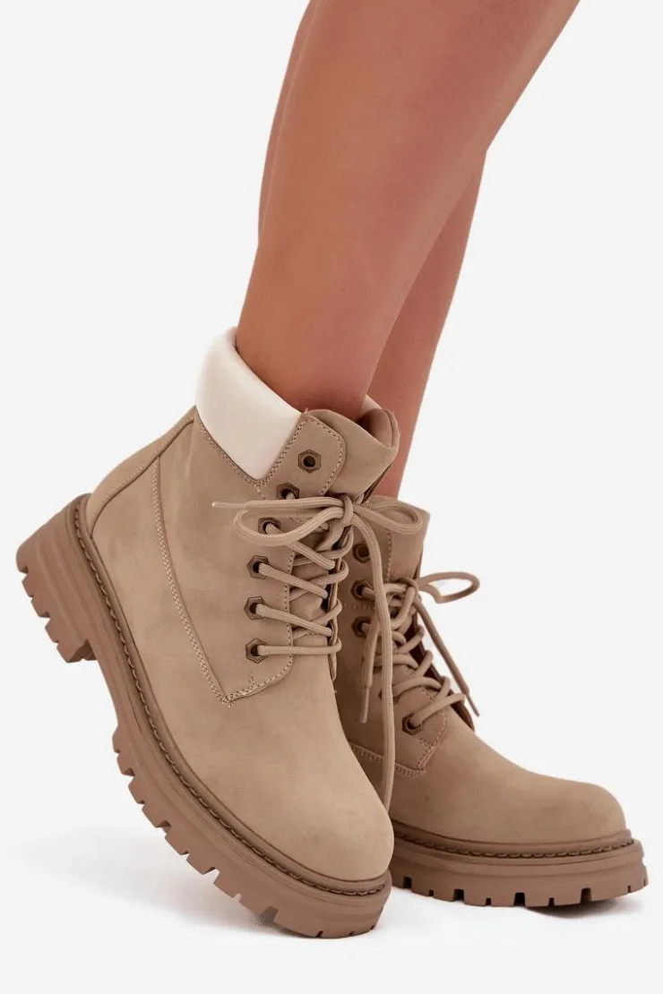 Damskie Boto Trapery Damskie Sznurowane Beżowe Norena