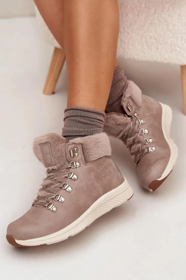Damskie Big Star Shoes Trapery Damskie Z Futerkiem Big Star MM274487 Szare