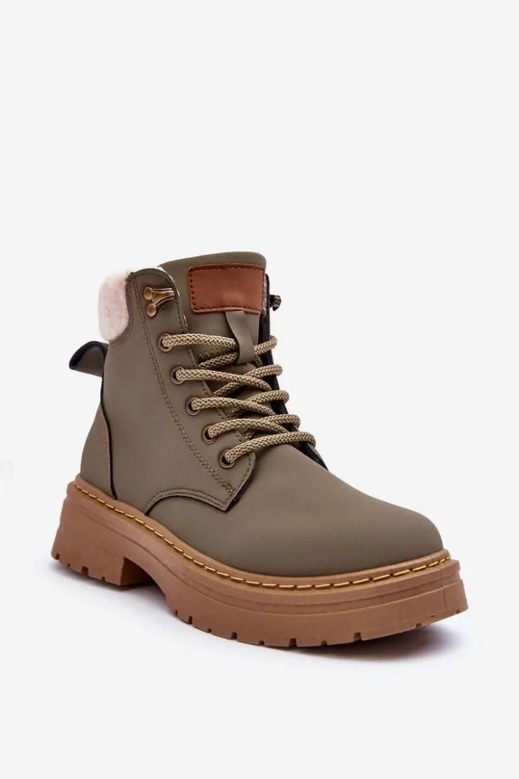 Boto Damskie Trapery|Botki Sznurowane*Trapery Damskie Z Kożuchem Zielone Jette