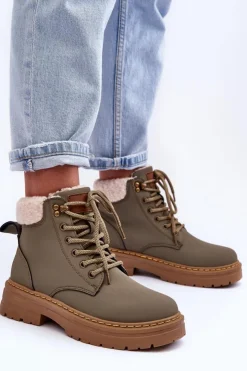 Boto Damskie Trapery|Botki Sznurowane*Trapery Damskie Z Kożuchem Zielone Jette