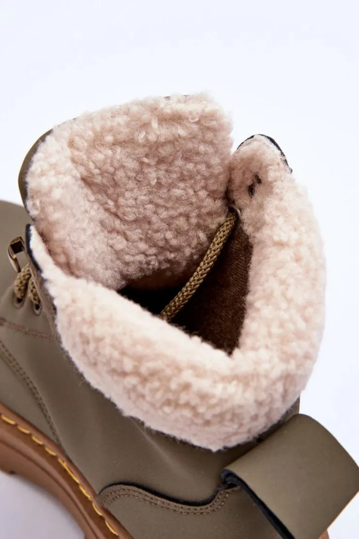 Boto Damskie Trapery|Botki Sznurowane*Trapery Damskie Z Kożuchem Zielone Jette