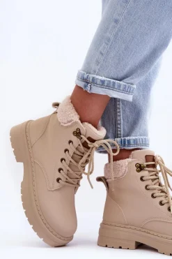 Damskie Boto Trapery Damskie Z Kożuchem Jasnobeżowe Jette