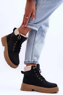 Boto Trapery Damskie Z Kożuchem Czarne Jette