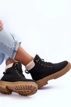 Boto Trapery Damskie Z Kożuchem Czarne Jette