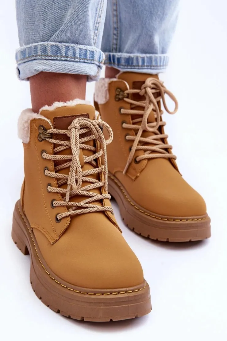 Boto Botki Ocieplane|Damskie Trapery*Trapery Damskie Z Kożuchem Brązowe Jette Brązowy