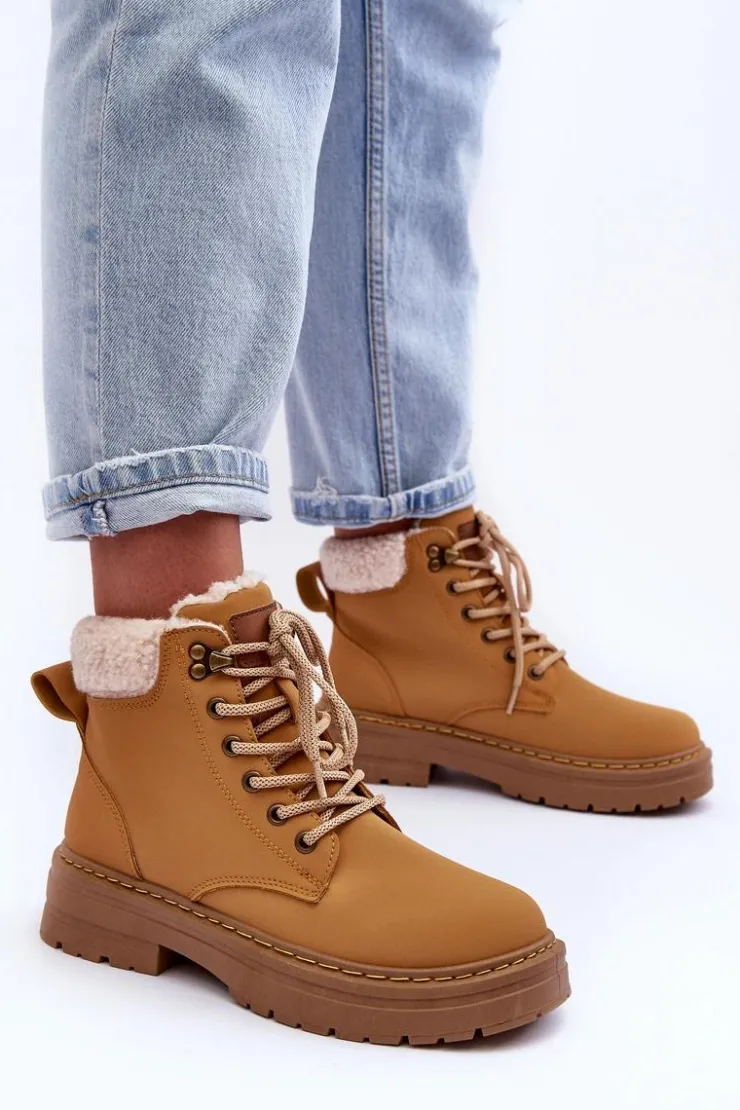 Boto Botki Ocieplane|Damskie Trapery*Trapery Damskie Z Kożuchem Brązowe Jette Brązowy