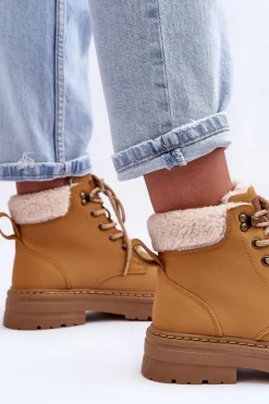 Boto Botki Ocieplane|Damskie Trapery*Trapery Damskie Z Kożuchem Brązowe Jette Brązowy