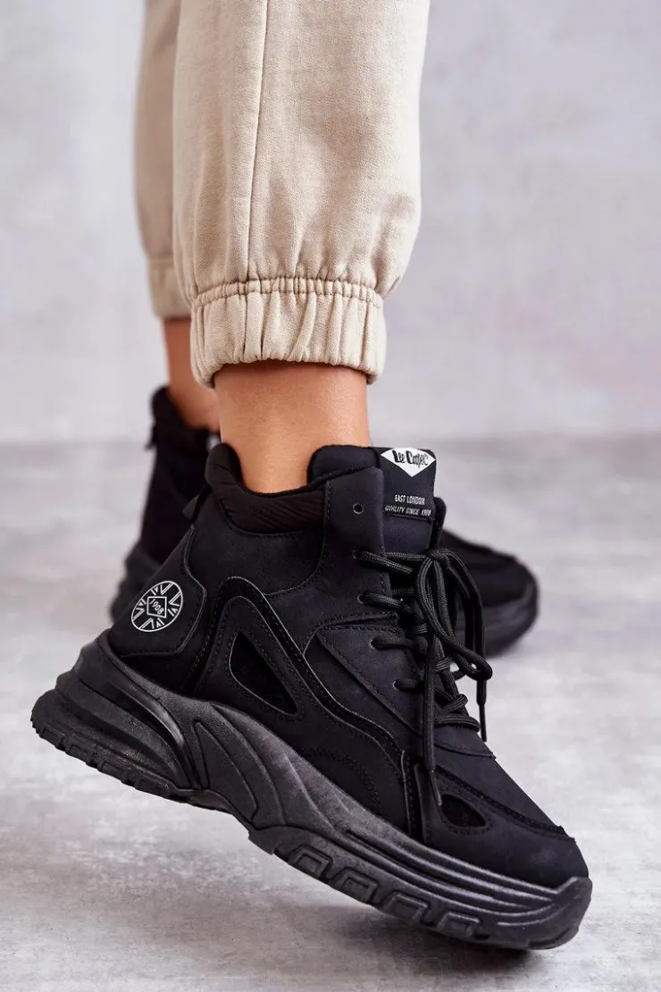 Lee Cooper Botki Sznurowane|Czarne Botki*Trapery na platformie LCJ-22-44-1353L Czarne