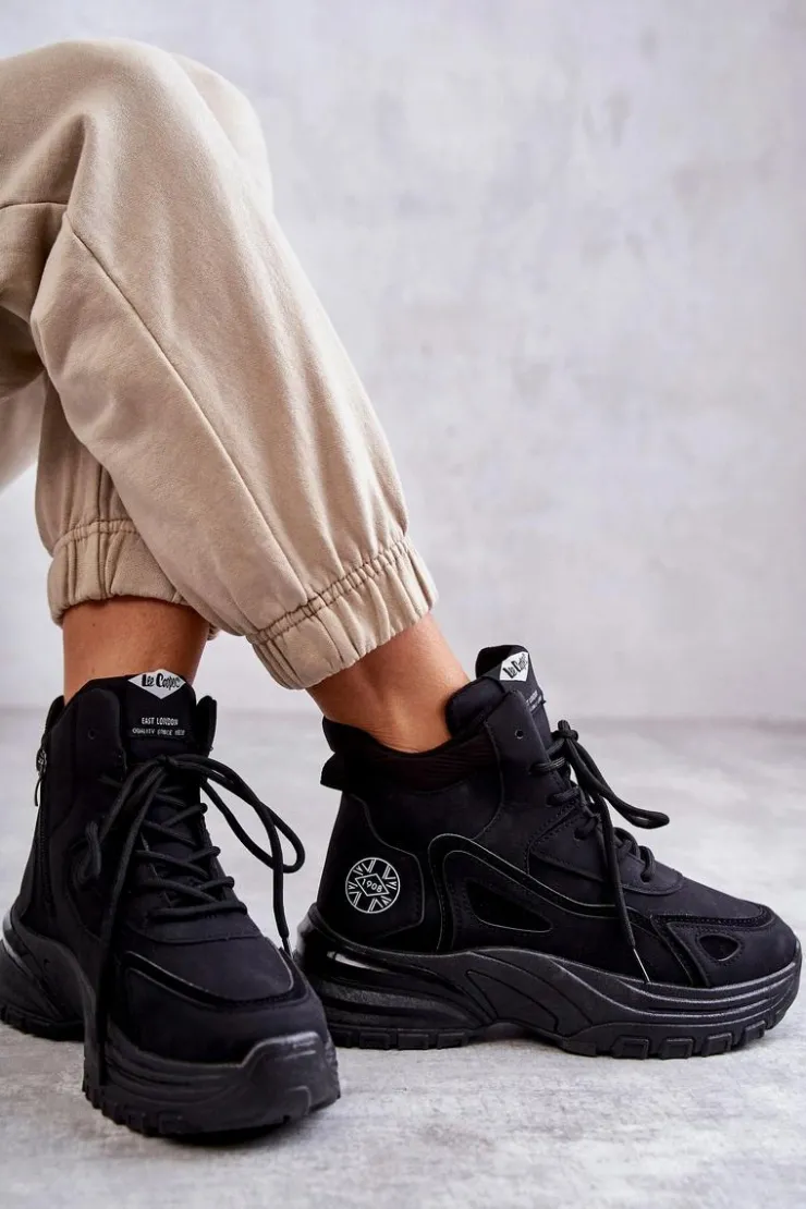 Lee Cooper Botki Sznurowane|Czarne Botki*Trapery na platformie LCJ-22-44-1353L Czarne