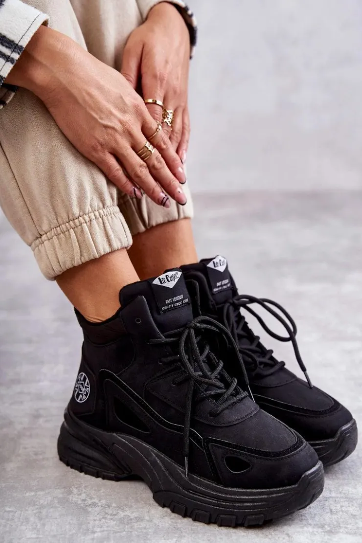 Lee Cooper Botki Sznurowane|Czarne Botki*Trapery na platformie LCJ-22-44-1353L Czarne