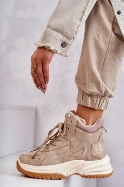 Damskie Lee Cooper Trapery na platformie LCJ-22-44-1352L Beżowe