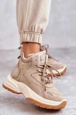 Damskie Lee Cooper Trapery na platformie LCJ-22-44-1352L Beżowe