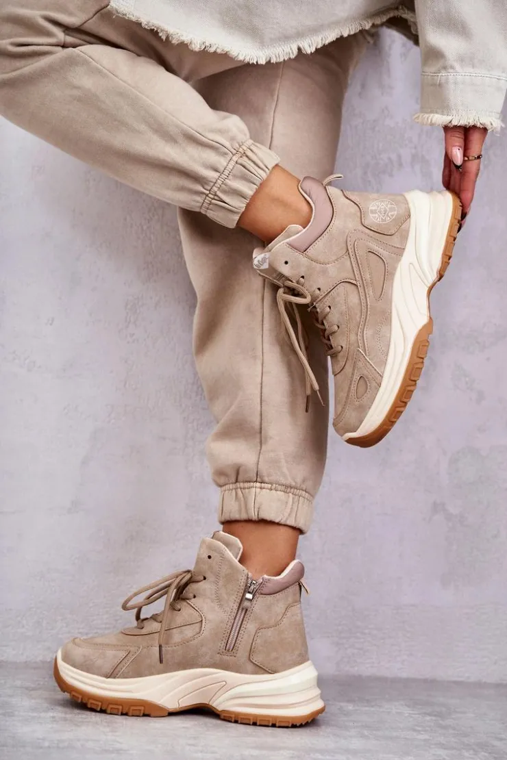 Damskie Lee Cooper Trapery na platformie LCJ-22-44-1352L Beżowe