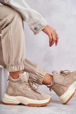 Damskie Lee Cooper Trapery na platformie LCJ-22-44-1352L Beżowe