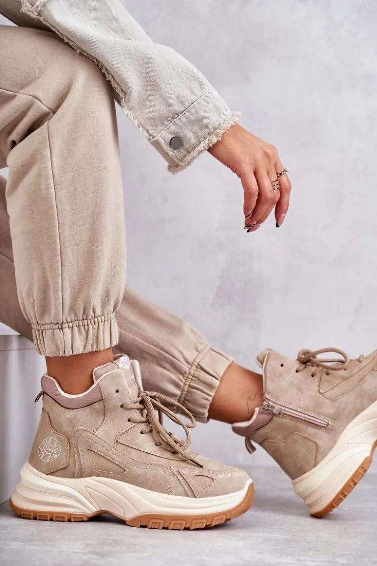 Damskie Lee Cooper Trapery na platformie LCJ-22-44-1352L Beżowe